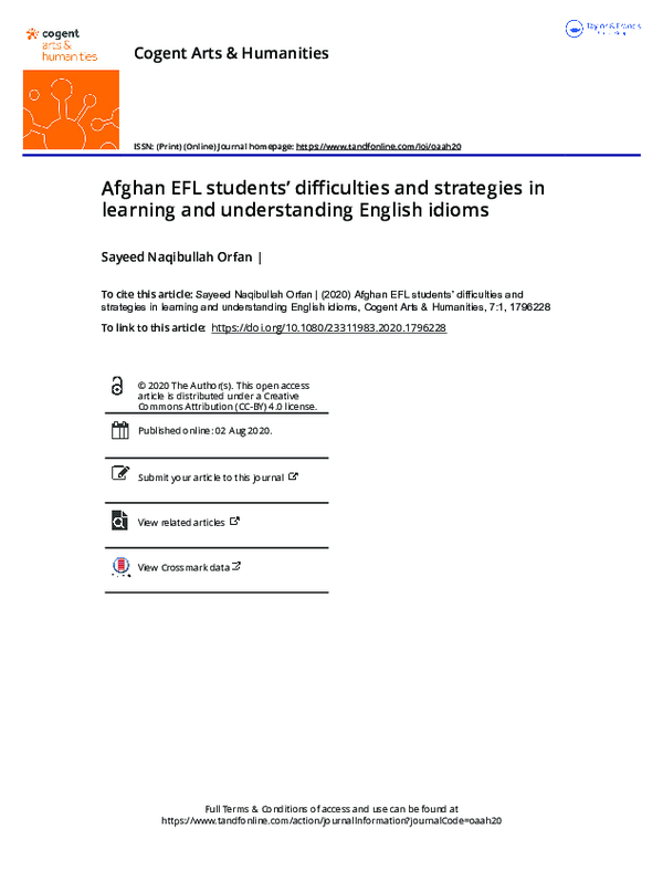 (PDF) Afghan EFL students’ difficulties and strategies in learning and ...