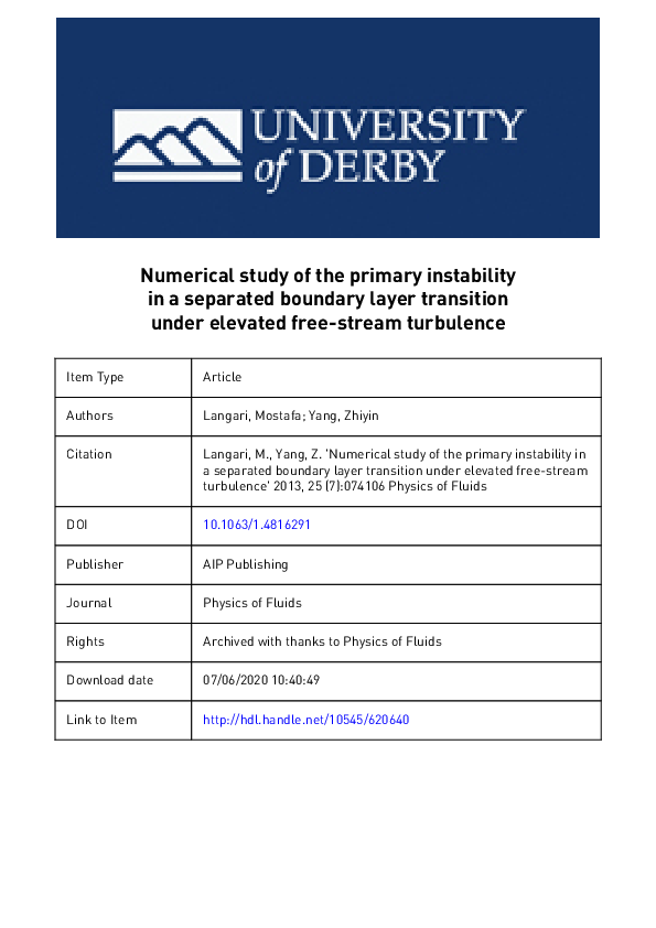(PDF) Numerical study of the primary instability in a separated ...