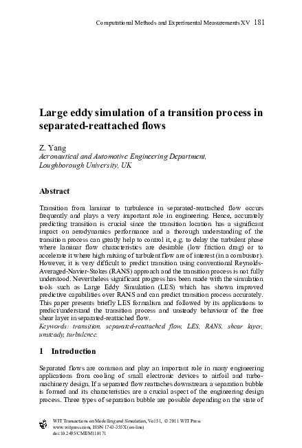 (PDF) Large eddy simulation of a transition process in separated ...