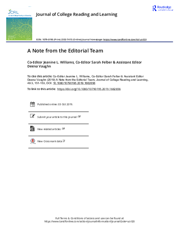 (PDF) A Note from the Editorial Team | Sydney Granger - Academia.edu