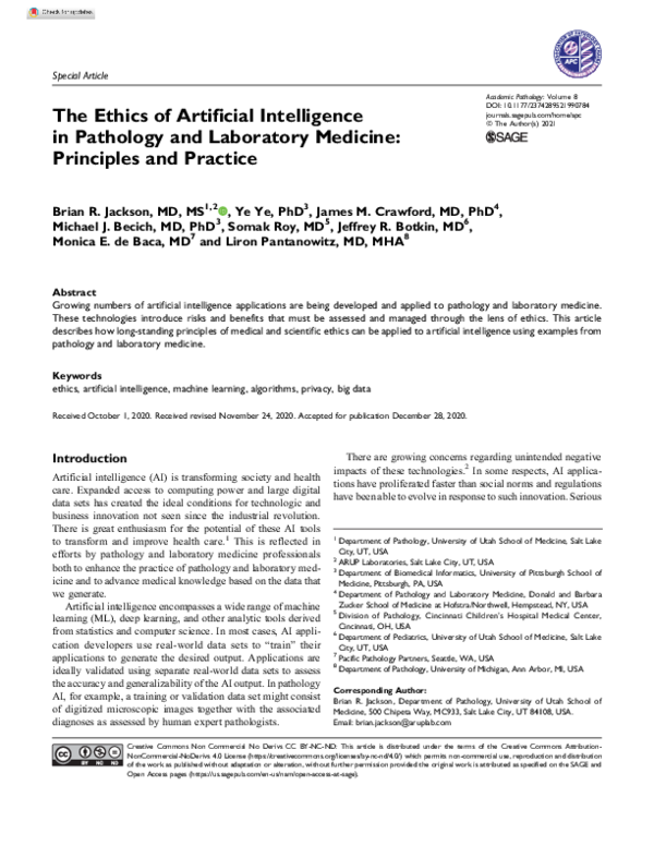 (PDF) The Ethics of Artificial Intelligence in Pathology and Laboratory ...