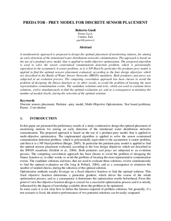 (PDF) Predator - Prey Model for Discrete Sensor Placement