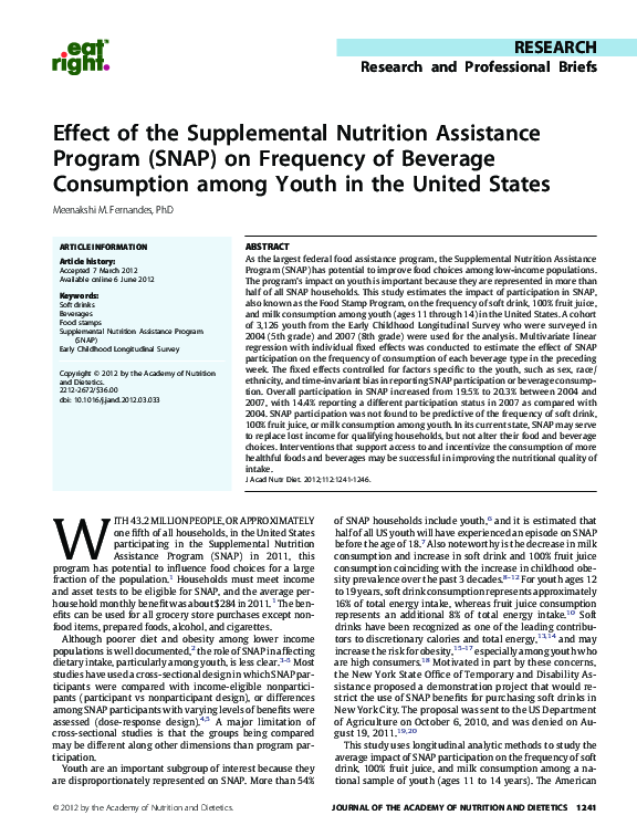(PDF) Effect of the Supplemental Nutrition Assistance Program (SNAP) on ...
