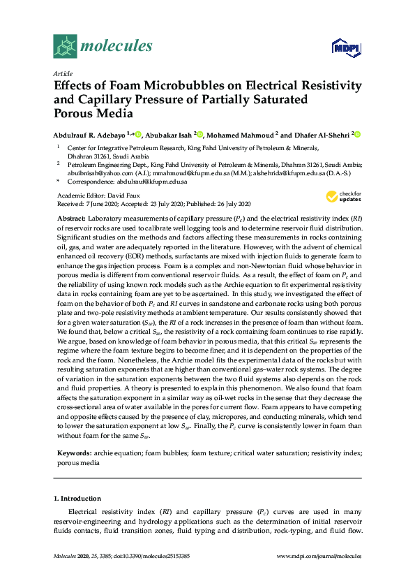 (PDF) Effects of Foam Microbubbles on Electrical Resistivity and ...