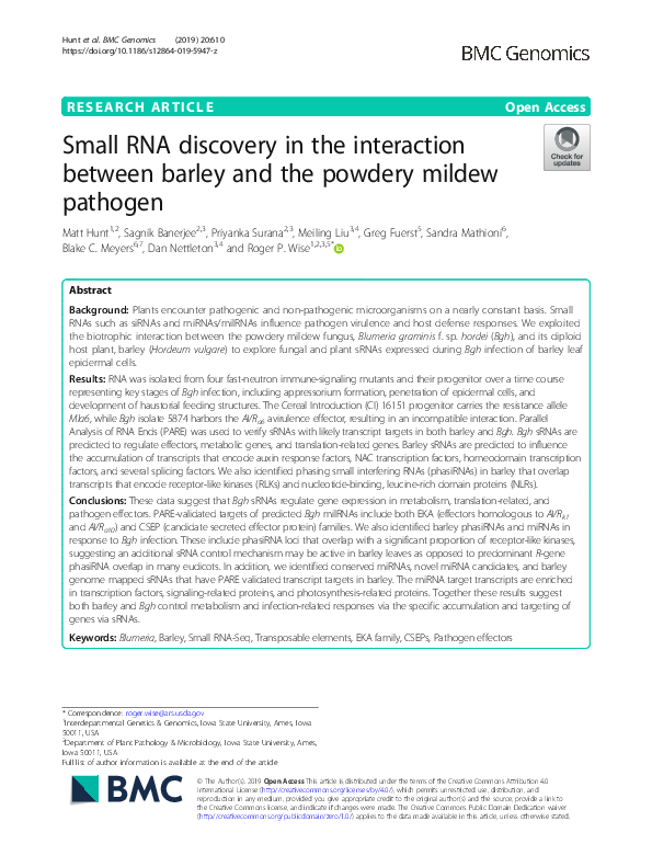 (PDF) Small RNA discovery in the interaction between barley and the ...