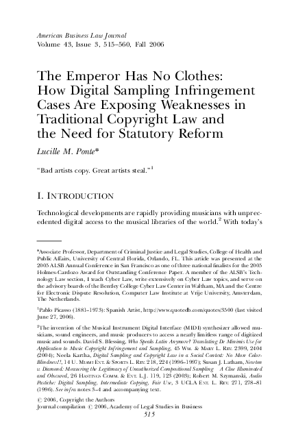  PDF The Emperor Has No Clothes How Digital Sampling Infringement 