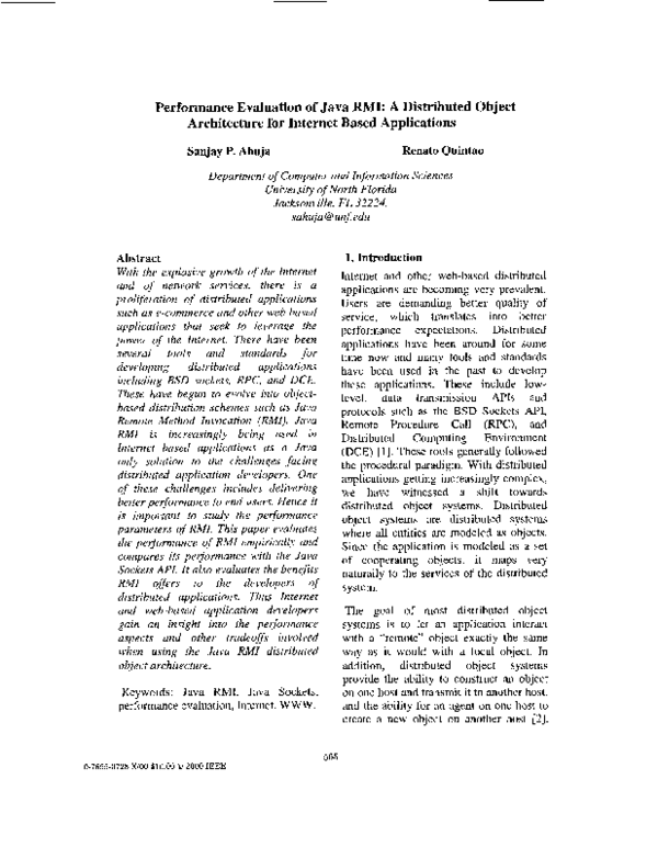 (PDF) Performance evaluation of Java RMI: a distributed object ...