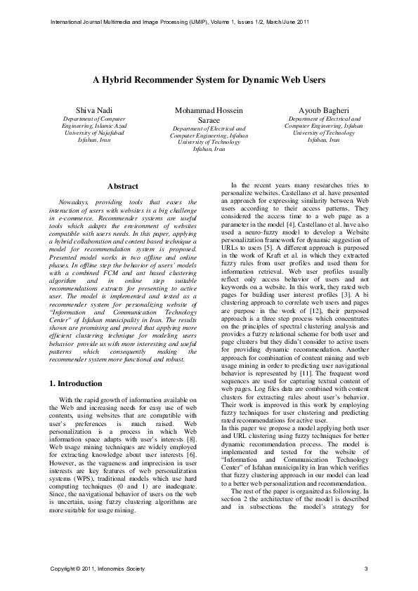 (PDF) A hybrid recommender system for dynamic web users