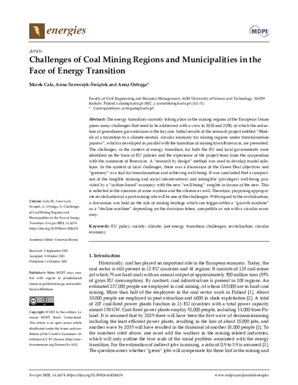 (PDF) Challenges of Coal Mining Regions and Municipalities in the Face ...