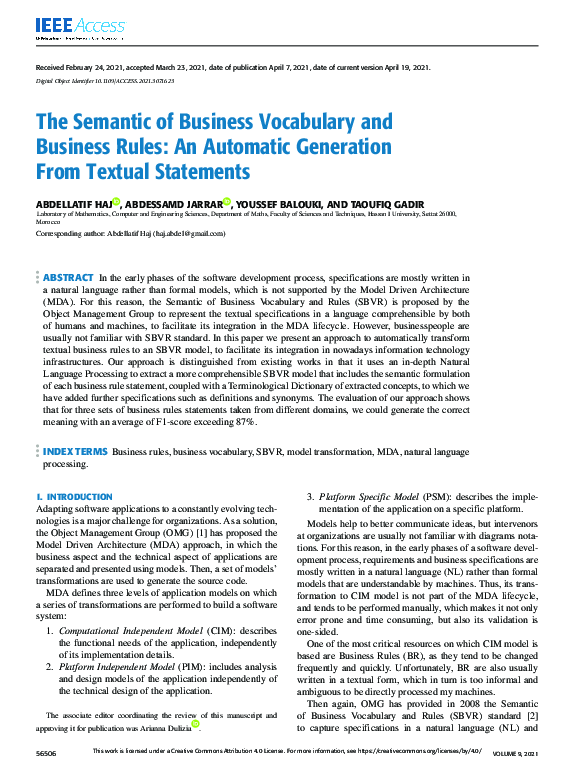 (PDF) The Semantic of Business Vocabulary and Business Rules: An ...