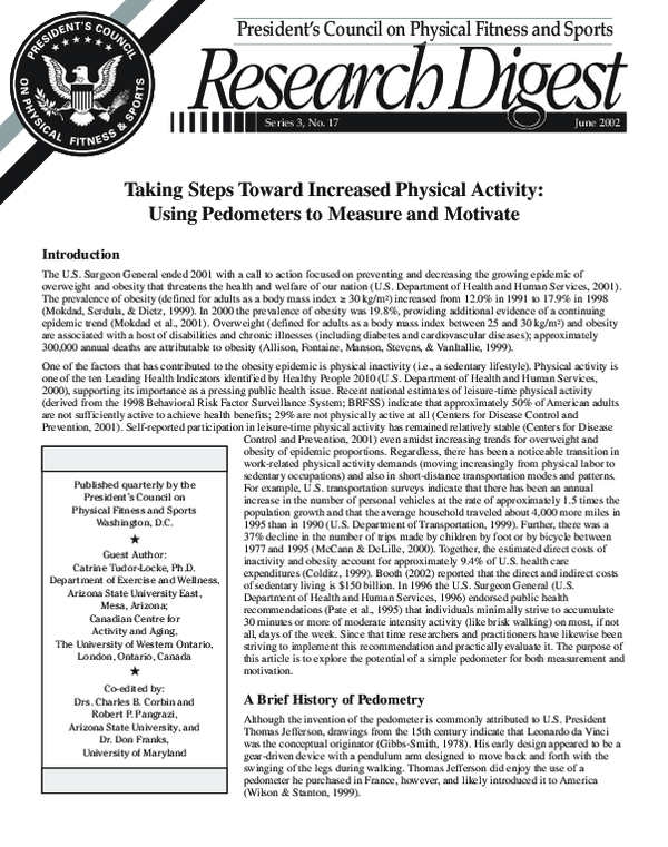 (PDF) Taking Steps Toward Increased Physical Activity Using Pedometers