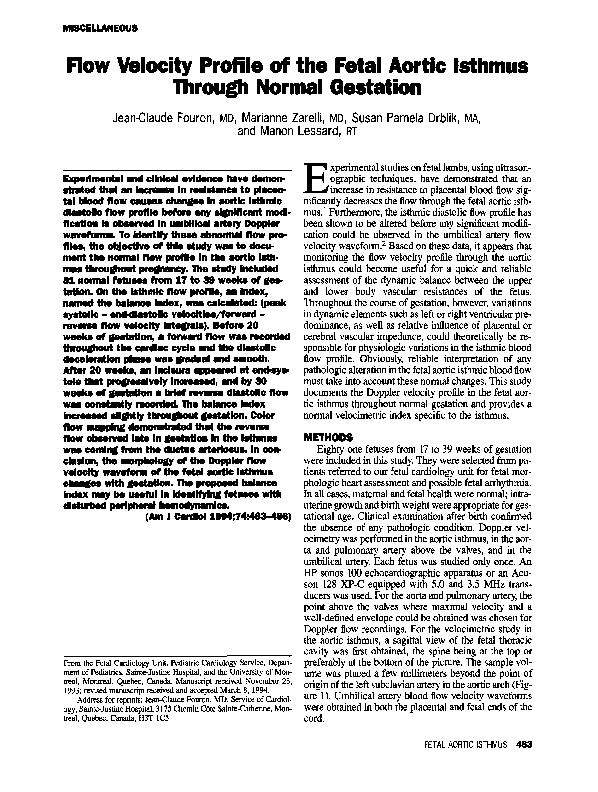 (PDF) Flow velocity profile of the fetal aortic isthmus through normal ...