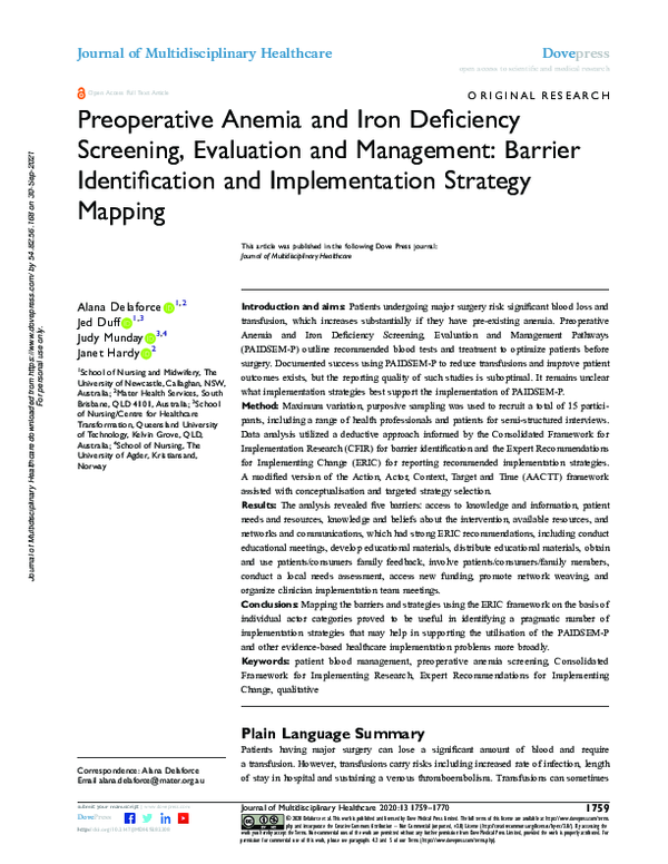 (PDF) Preoperative Anemia and Iron Deficiency Screening, Evaluation and ...