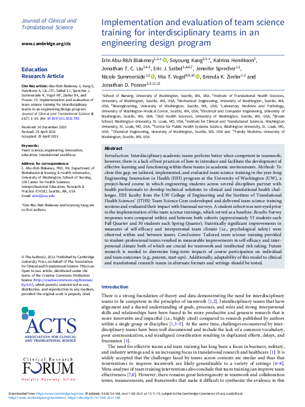 (PDF) Implementation and evaluation of team science training for ...