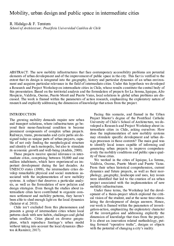 (PDF) Mobility, urban design and public space in intermediate cities