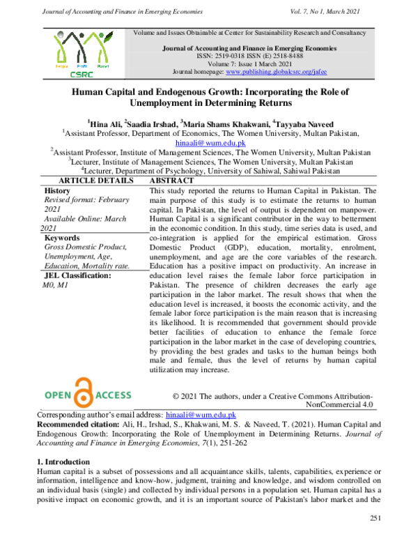 (PDF) Human Capital and Endogenous Growth: Incorporating the Role of ...