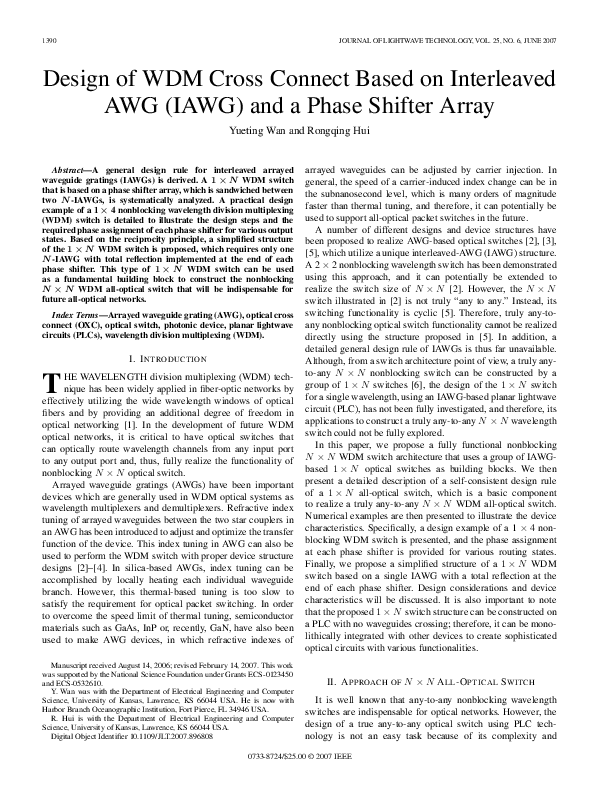 (PDF) Design of WDM Cross Connect Based on Interleaved AWG (IAWG) and a ...