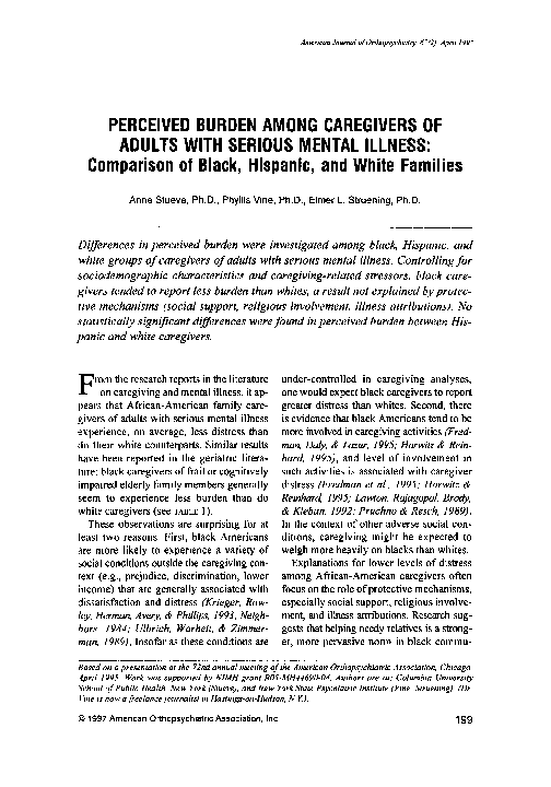 (PDF) Perceived burden among caregivers of adults with serious mental ...