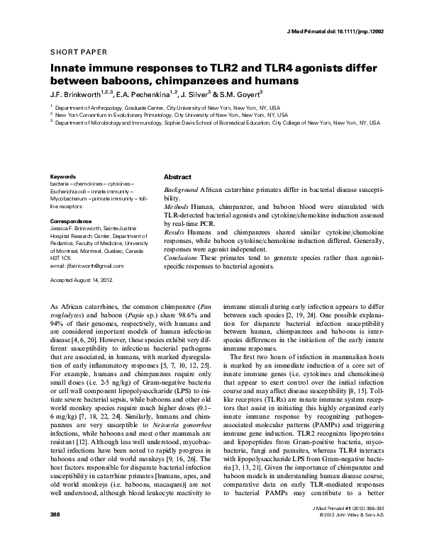 (PDF) Innate immune responses to TLR2 and TLR4 agonists differ between ...