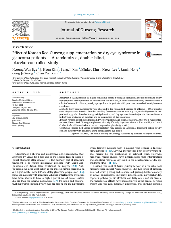 (PDF) Effect of Korean Red Ginseng supplementation on dry eye syndrome ...