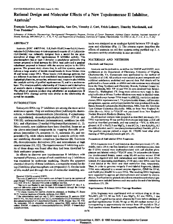 (PDF) Rational design and molecular effects of a new topoisomerase II ...