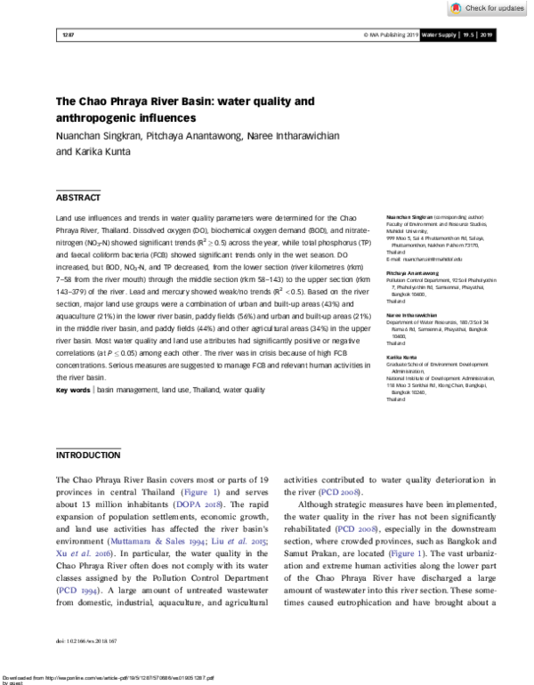 (PDF) The Chao Phraya River Basin: water quality and anthropogenic ...