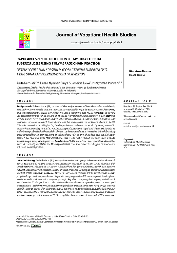 (PDF) Rapid and Spesific Detection of Mycobacterium Tuberculosis Using ...