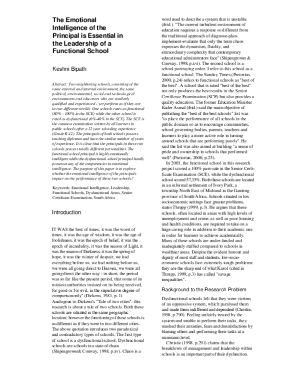 (PDF) The emotional intelligence of the principal is essential in the ...