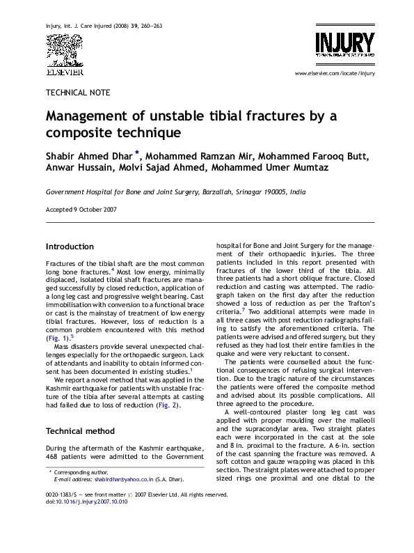 (PDF) Management of unstable tibial fractures by a composite technique