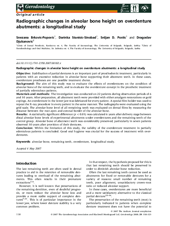 (PDF) Radiographic changes in alveolar bone height on overdenture ...