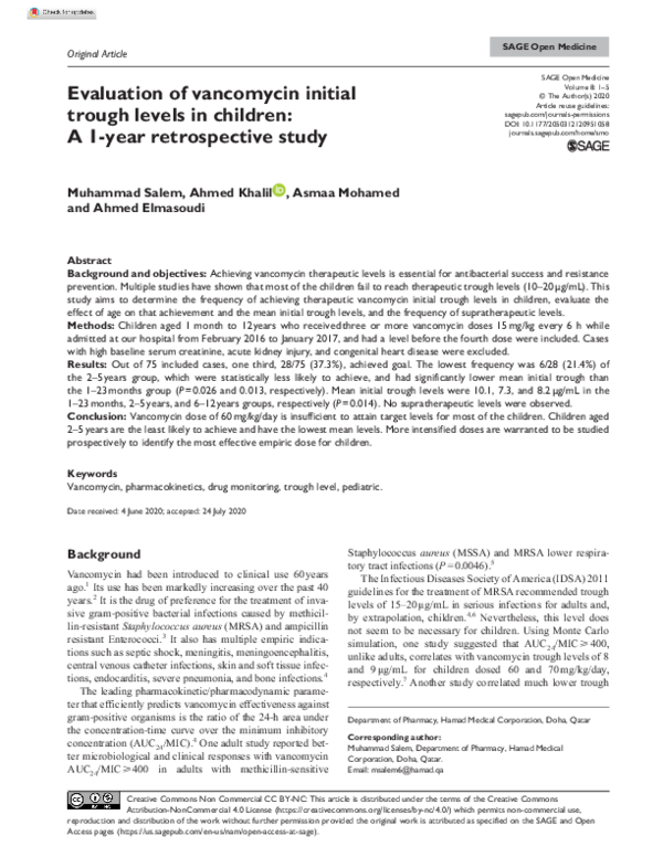 (PDF) Evaluation of vancomycin initial trough levels in children: A 1 ...