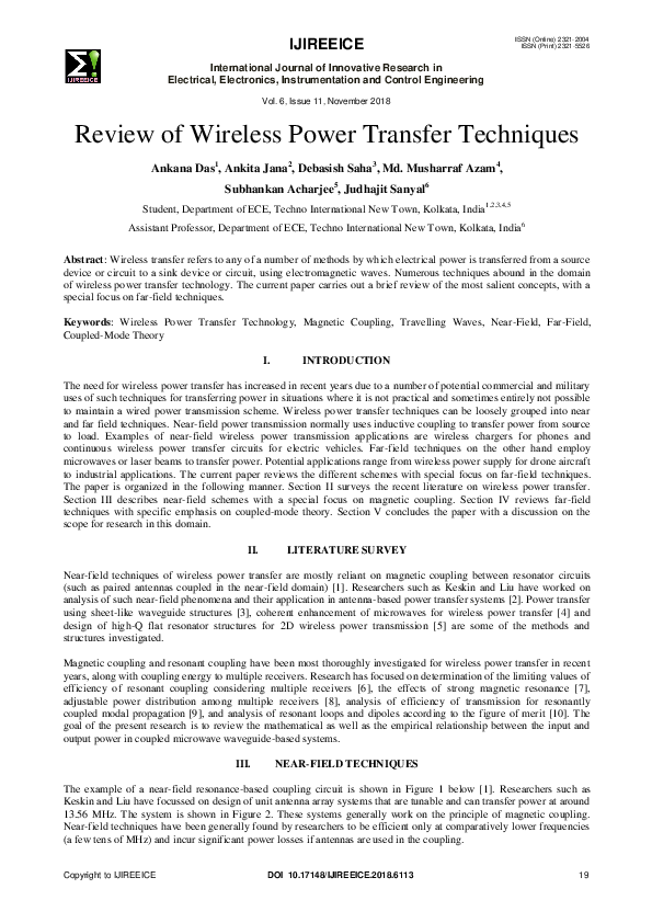 (PDF) Review of Wireless Power Transfer Techniques