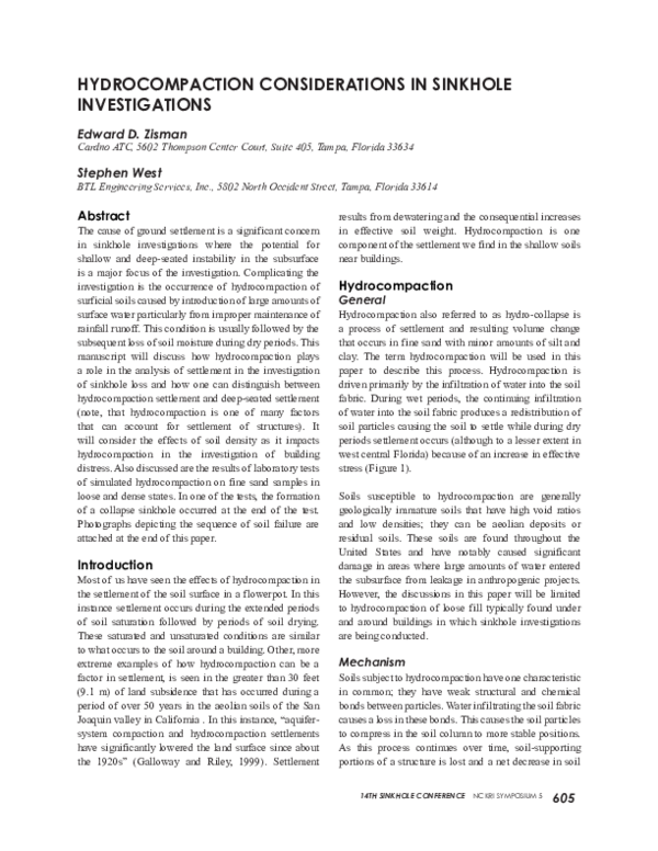 (PDF) Hydrocompaction Considerations in Sinkhole Investigations