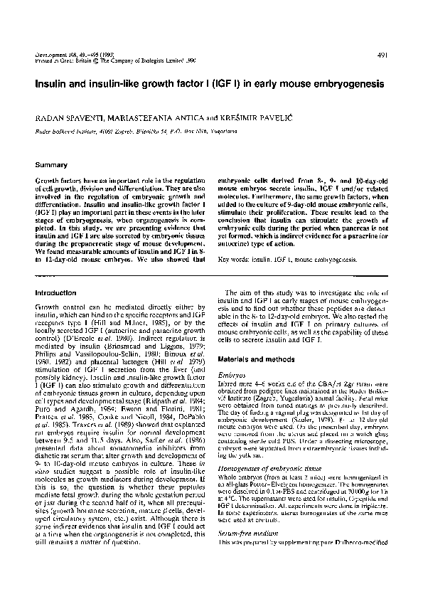 (PDF) Insulin and insulin-like growth factor I (IGF I) in early mouse ...