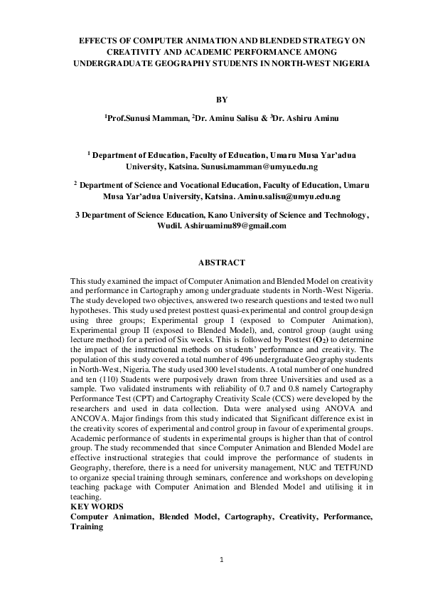 (PDF) EFFECTS OF COMPUTER ANIMATION AND BLENDED STRATEGY ON CREATIVITY ...