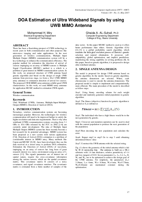 (PDF) DOA Estimation of Ultra Wideband Signals by using UWB MIMO Antenna