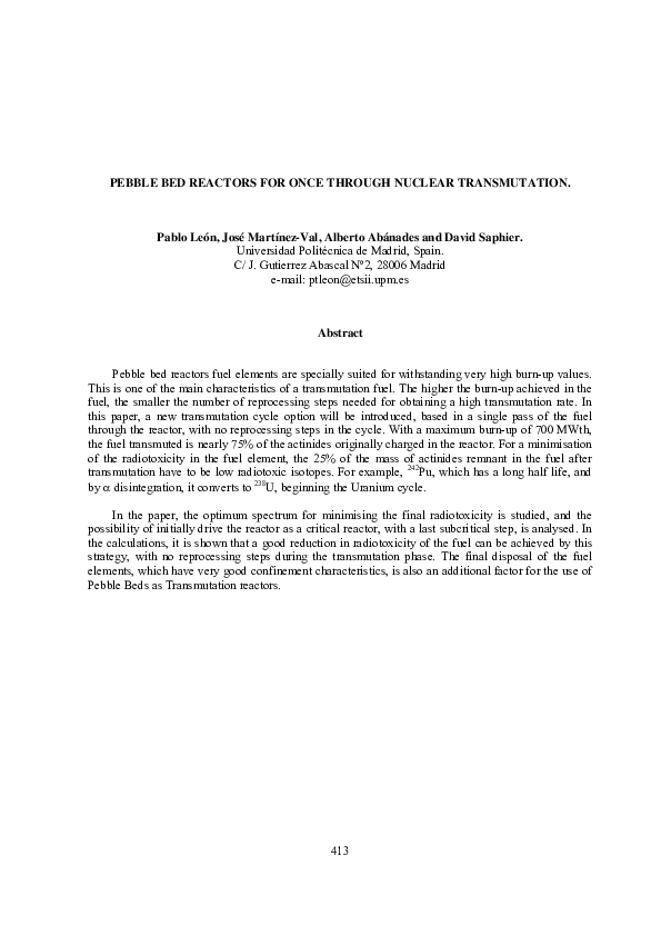 (PDF) Pebble Bed Reactors for Once Through Nuclear Transmutation