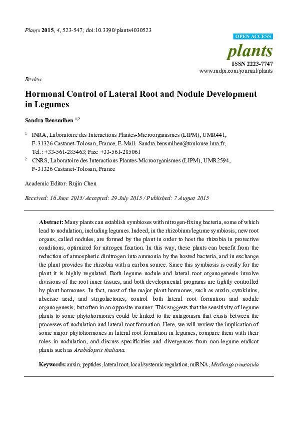 (PDF) Hormonal Control of Lateral Root and Nodule Development in Legumes