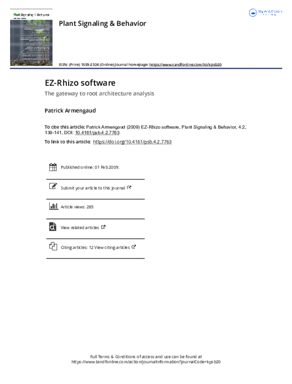 (PDF) EZ-Rhizo software: The gateway to root architecture analysis