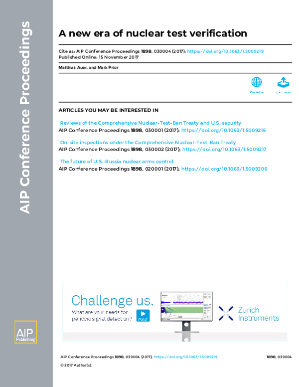 (PDF) A new era of nuclear test verification