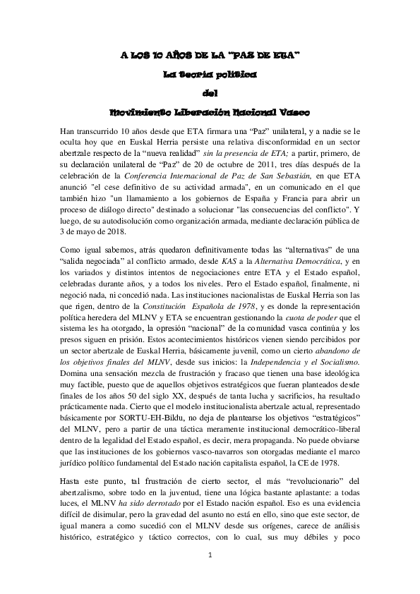(PDF) A LOS 10 AÑOS DE LA “PAZ DE ETA”. La teoría política del