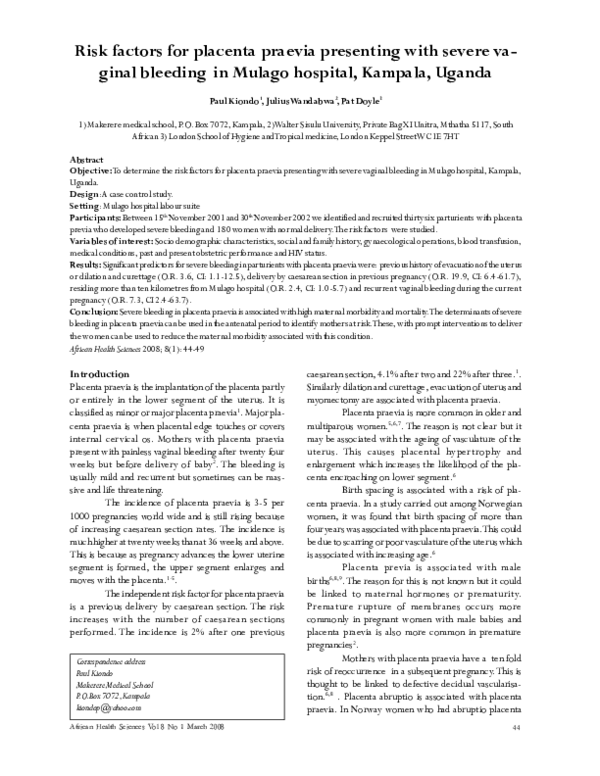 (PDF) Risk factors for placenta praevia presenting with severe vaginal ...