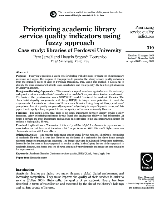 (PDF) Prioritizing academic library service quality indicators using ...