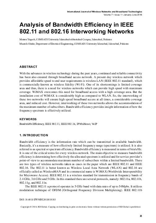 (PDF) Analysis of Bandwidth Efficiency in IEEE 802.11 and 802.16 ...