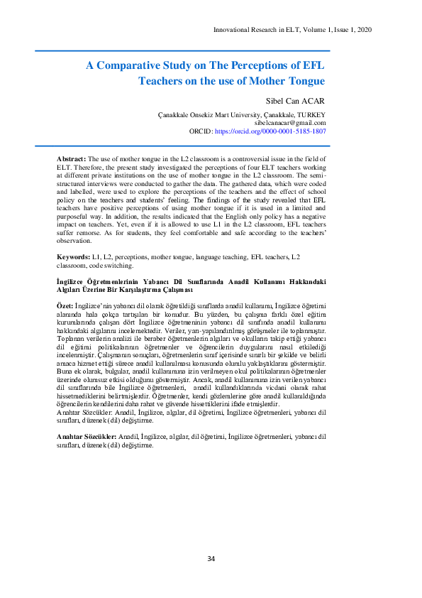 (PDF) A Comparative Study on The Perceptions of EFL Teachers on the use ...