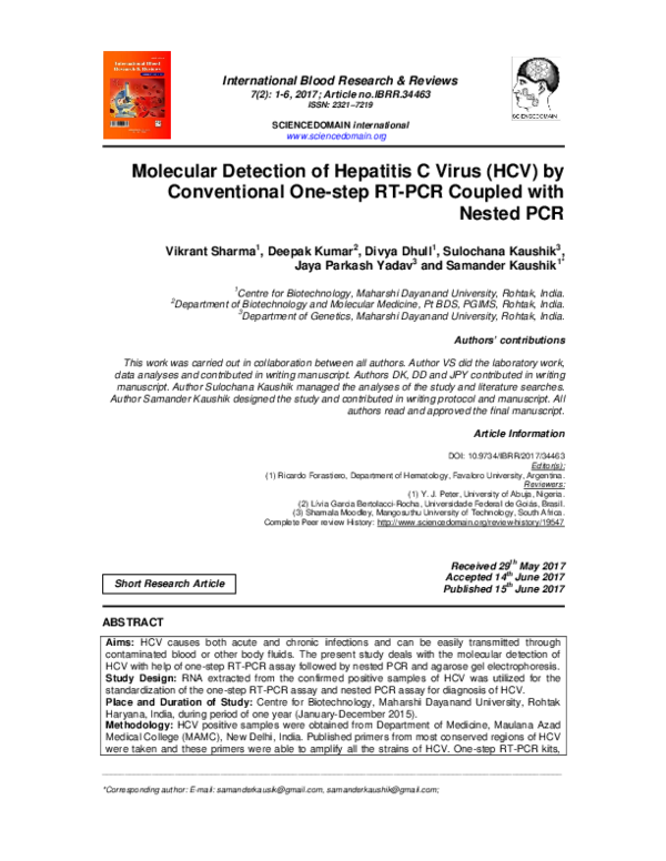 (PDF) Molecular Detection of Hepatitis C Virus (HCV) by Conventional ...