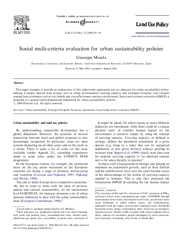 (PDF) Social multi-criteria evaluation for urban sustainability policies