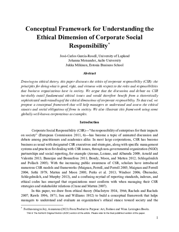 (PDF) Conceptual Framework for Understanding the Ethical Dimension of ...