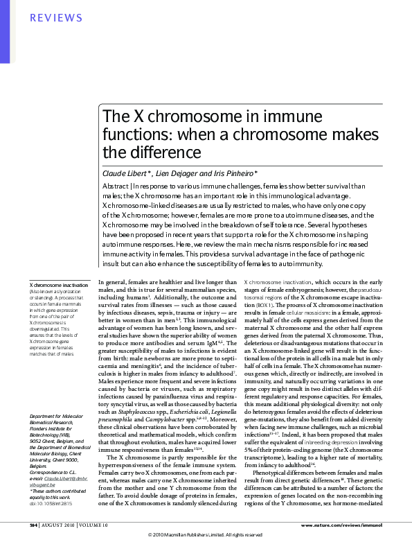 (PDF) The X chromosome in immune functions: when a chromosome makes the ...