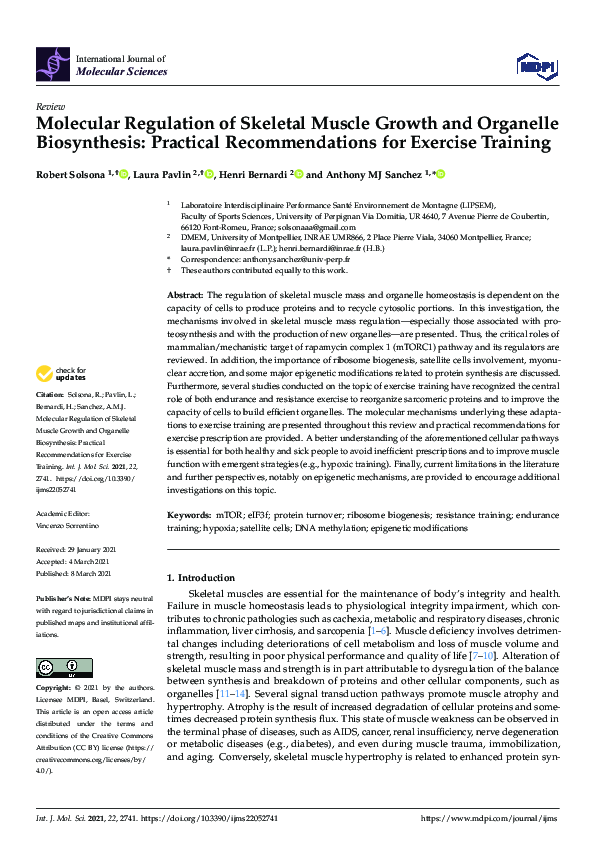 (PDF) Molecular Regulation of Skeletal Muscle Growth and Organelle ...